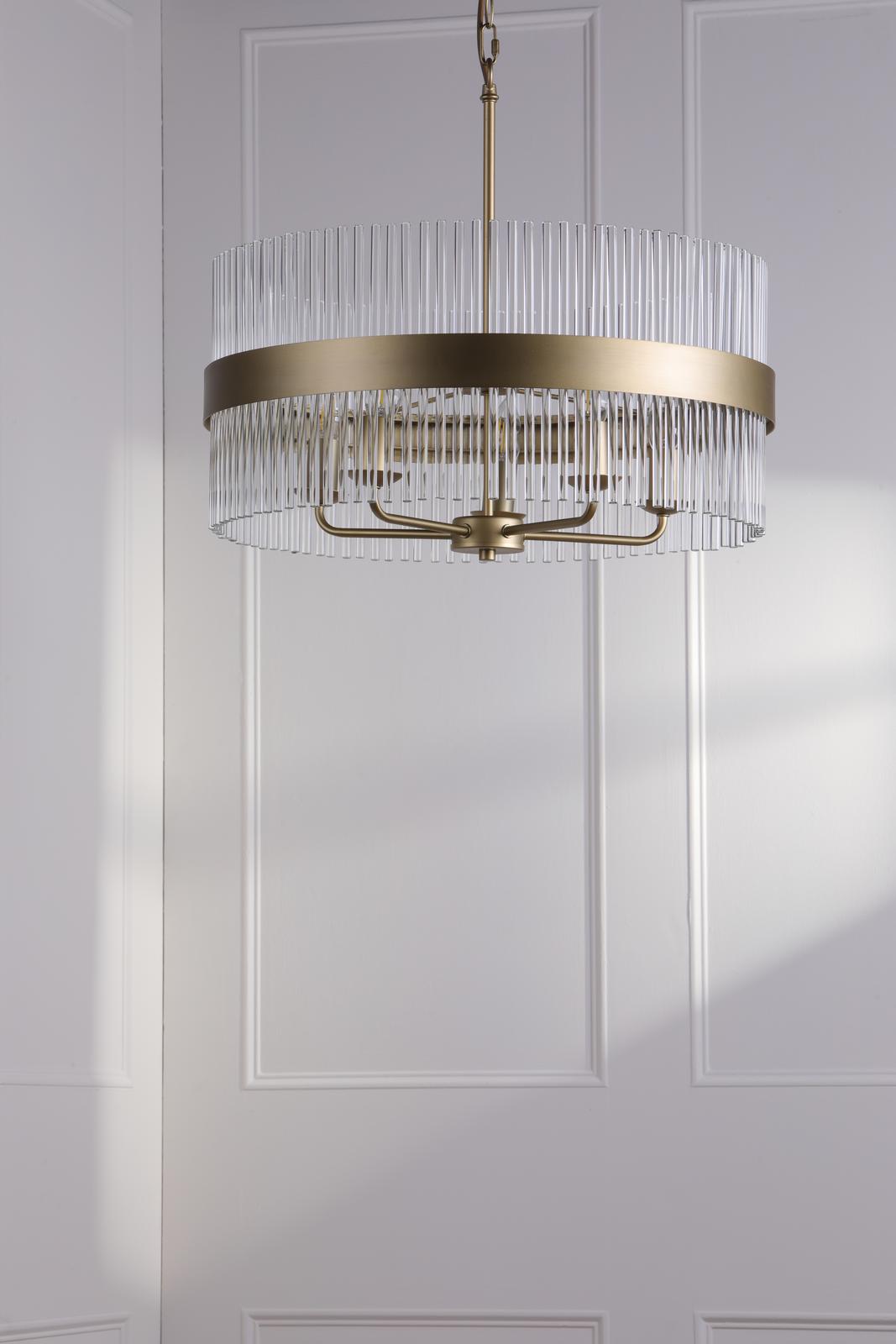 Laura Ashley Alexa 5 Light Pendant Glass and Matt Antique Brass