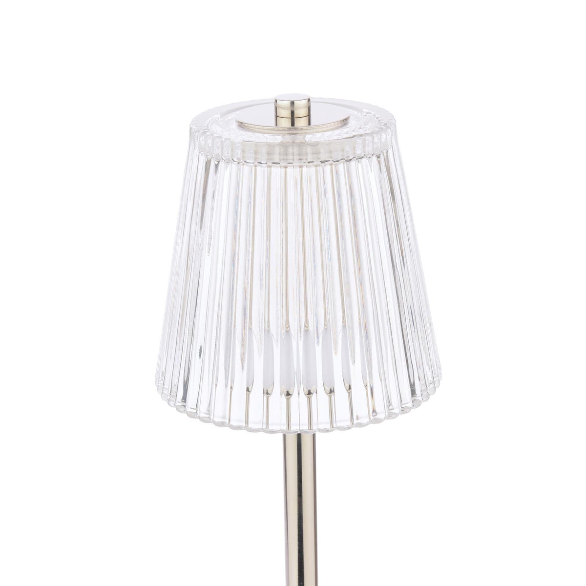 Laura Ashley Callaghan Rechargeable Table Lamp Polished Nickel and Ribbed Glass LED