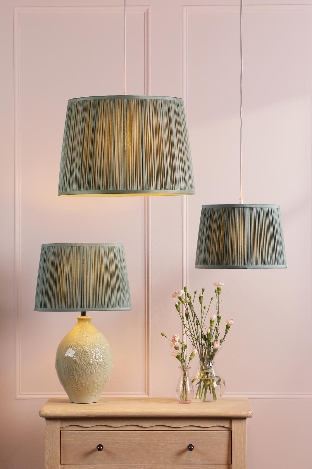Laura Ashley Hemsley Green 100% Silk Tapered Drum Shade 40cm/16 inch