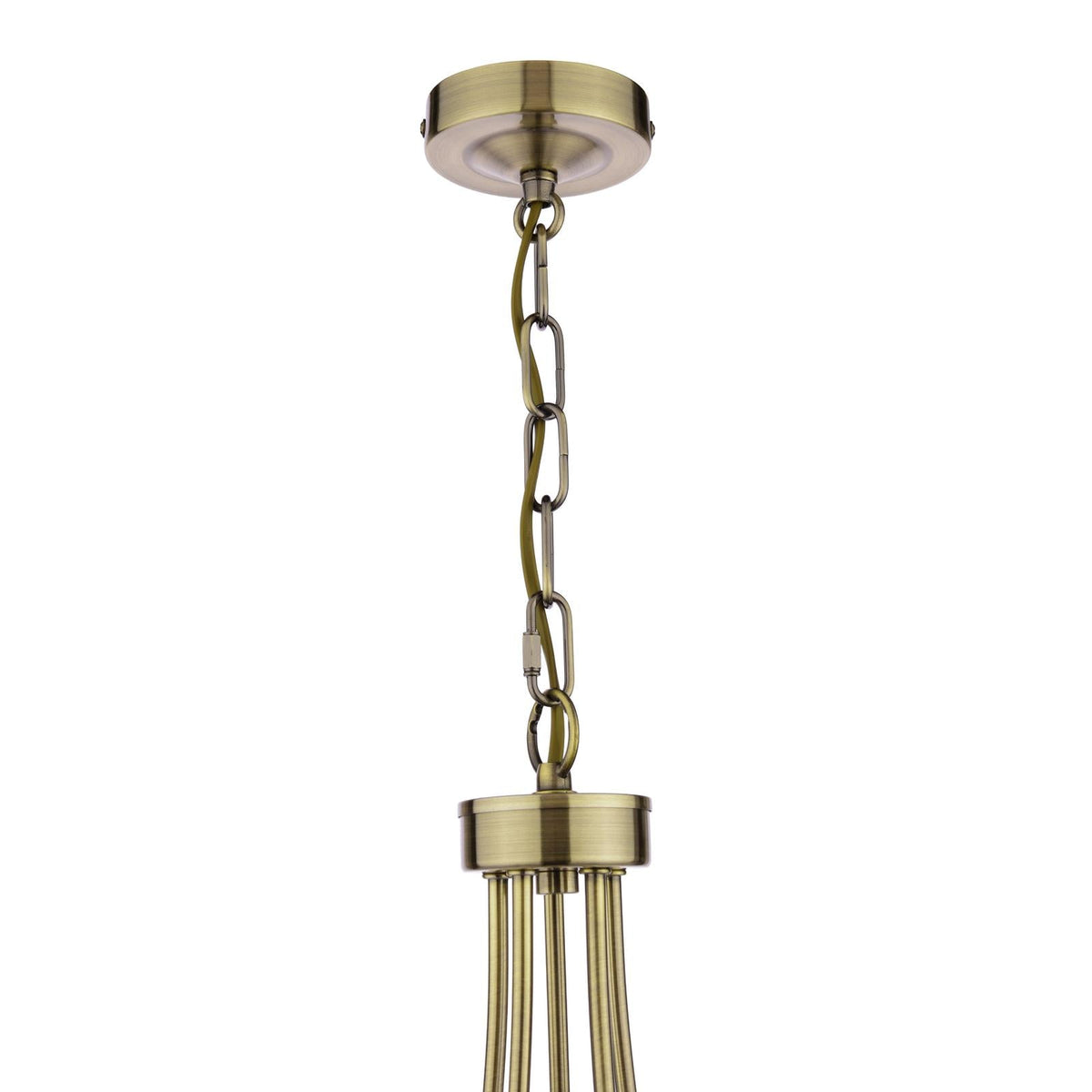 Laura Ashley Southwell 5 Light Armed Pendant Antique Brass and Opal Glass