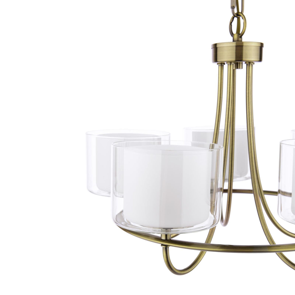 Laura Ashley Southwell 5 Light Armed Pendant Antique Brass and Opal Glass