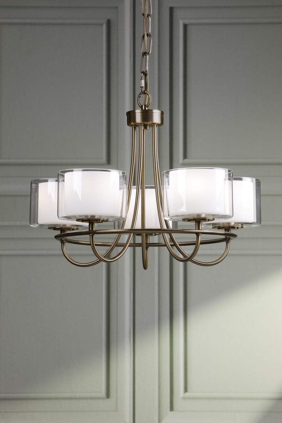 Laura Ashley Southwell 5 Light Armed Pendant Antique Brass and Opal Glass
