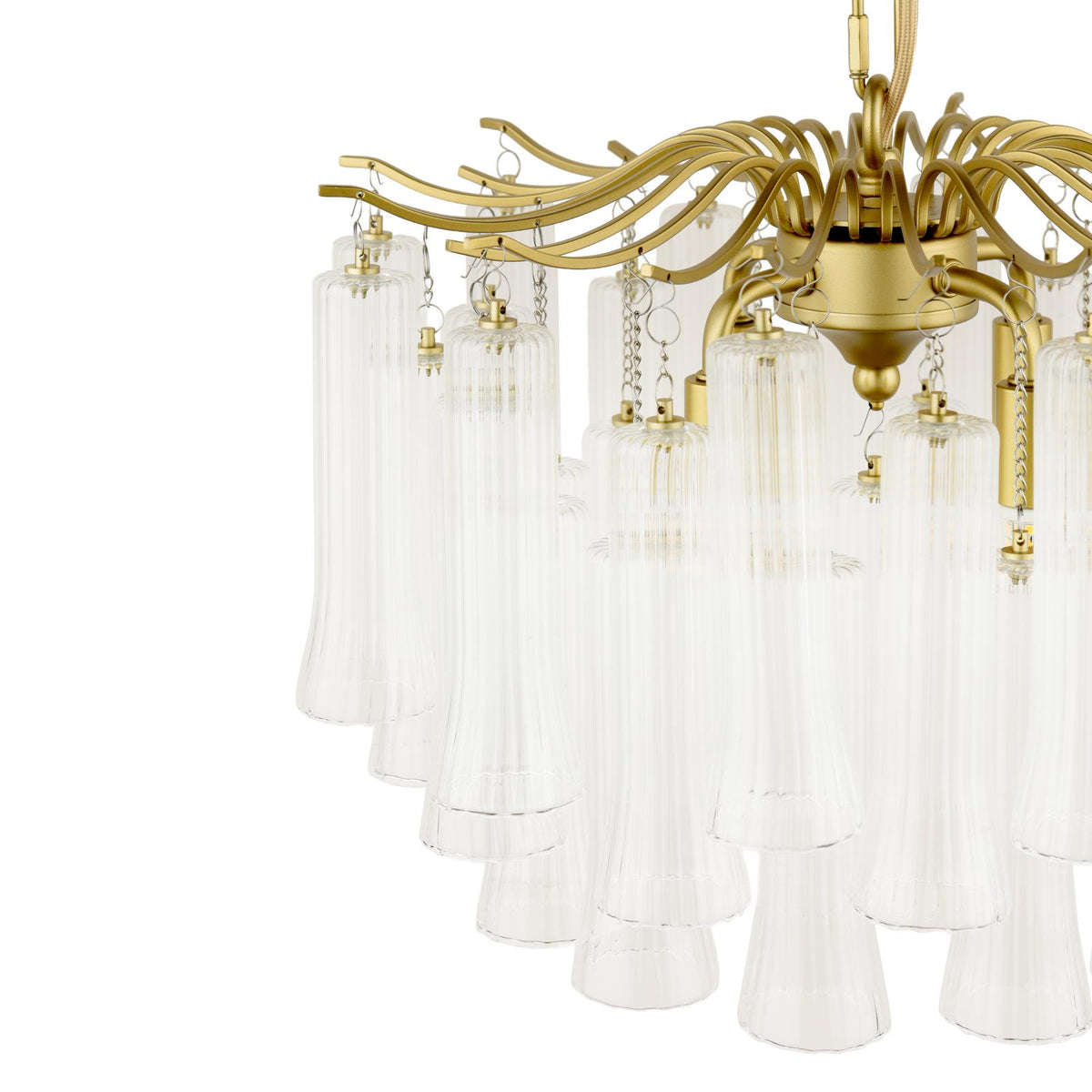Laura Ashley Penlee 4 Light Pendant Matt Antique Brass and Ribbed Glass