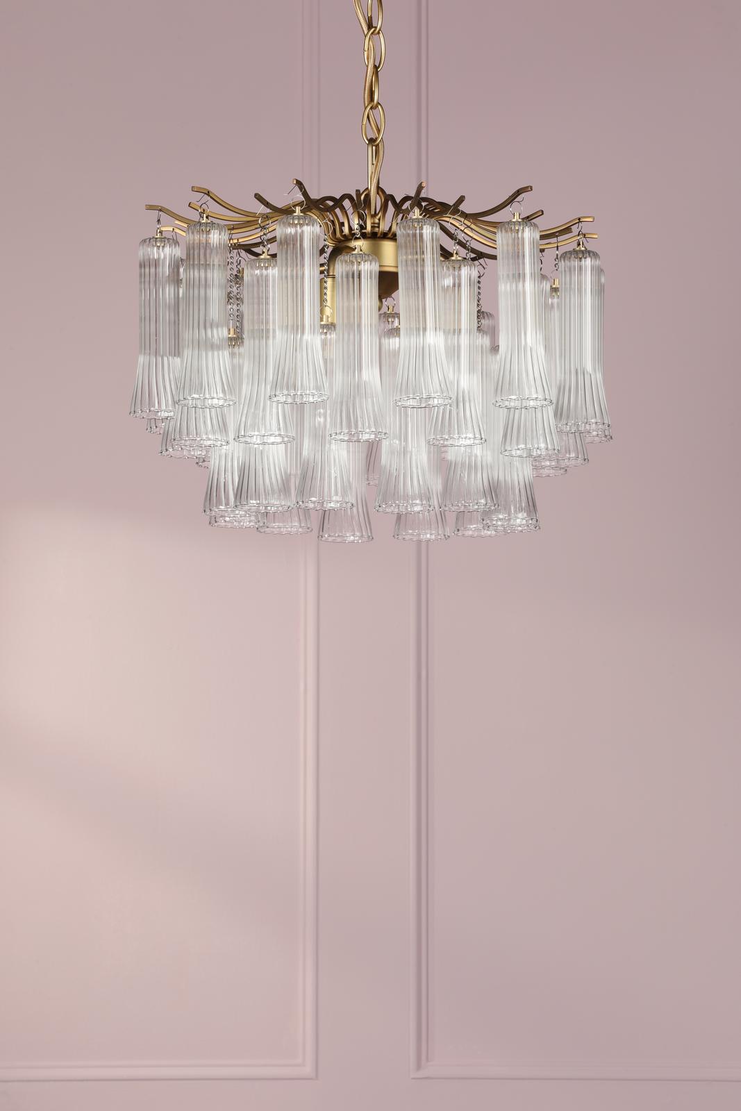 Laura Ashley Penlee 4 Light Pendant Matt Antique Brass and Ribbed Glass