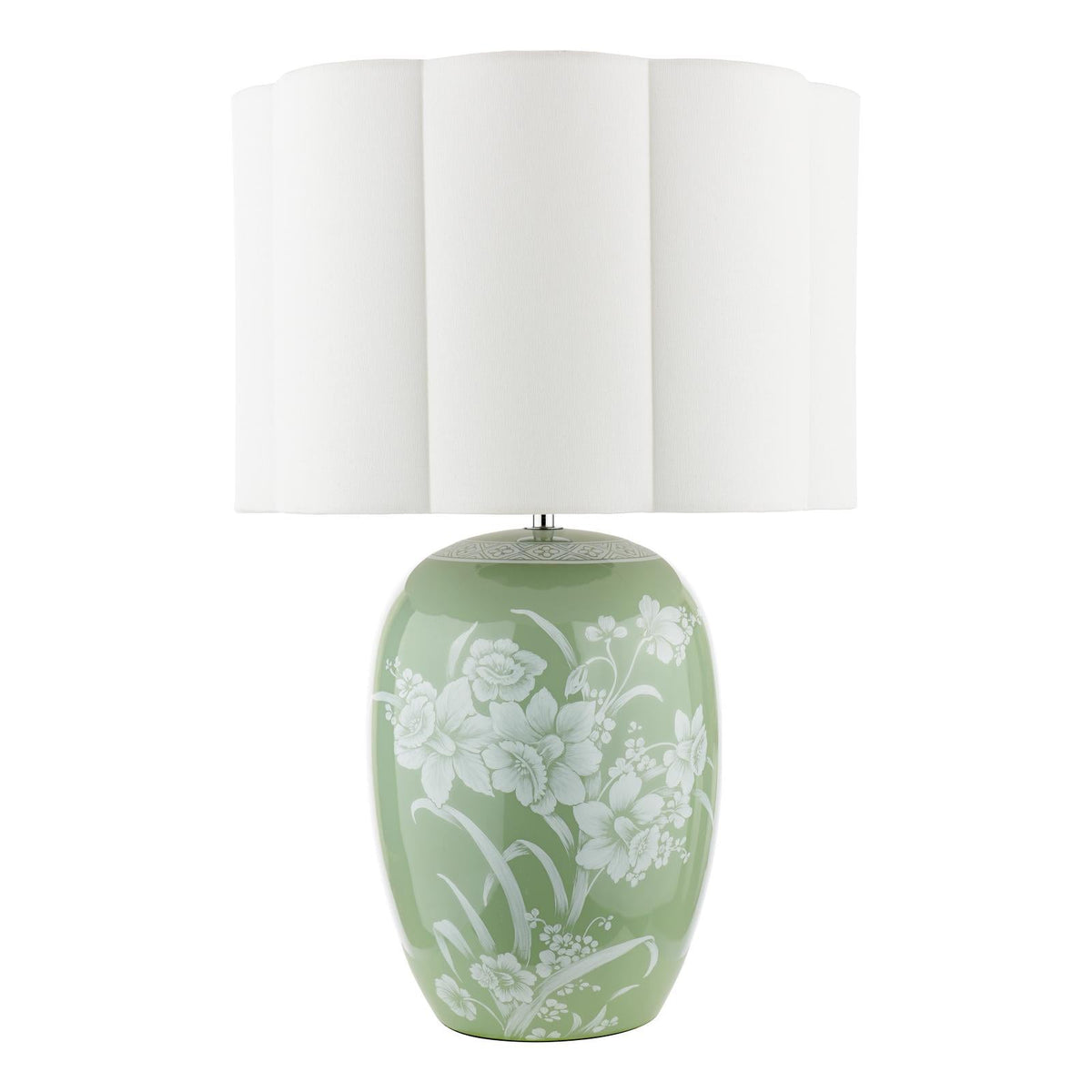 Laura Ashley Pashley Table Lamp Green Ceramic and Polished Chrome With Shade