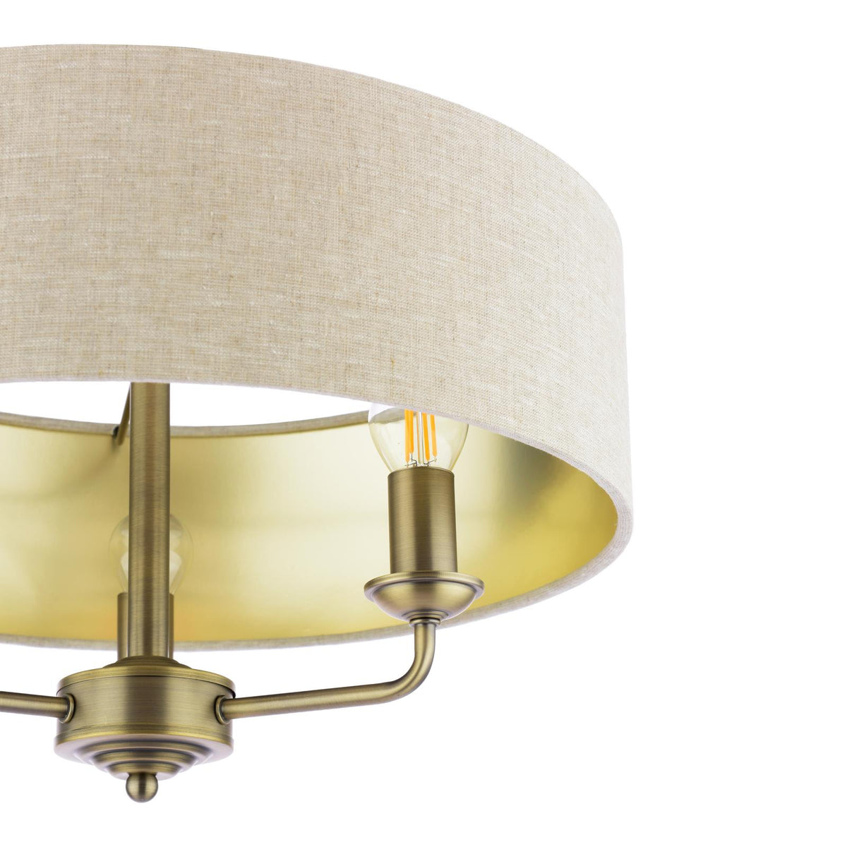 Laura Ashley Sorrento 3 Light Semi-Flush Matt Antique Brass With Natural Shade