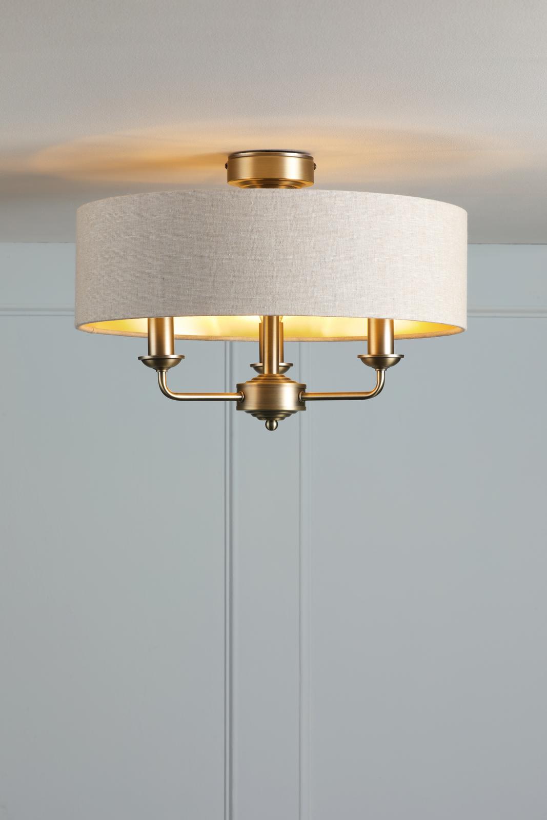 Laura Ashley Sorrento 3 Light Semi-Flush Matt Antique Brass With Natural Shade
