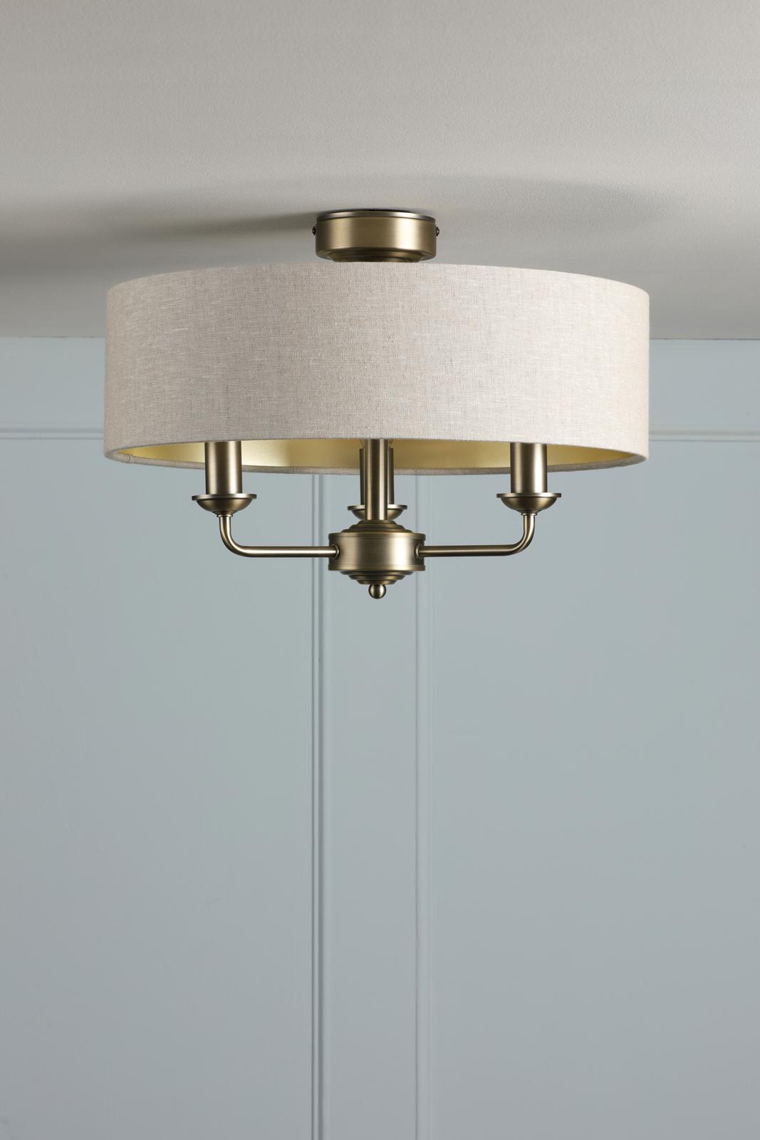 Laura Ashley Sorrento 3 Light Semi-Flush Matt Antique Brass With Natural Shade