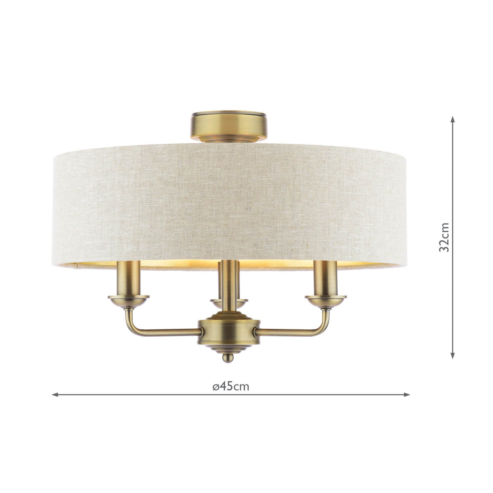 Laura Ashley Sorrento 3 Light Semi-Flush Matt Antique Brass With Natural Shade