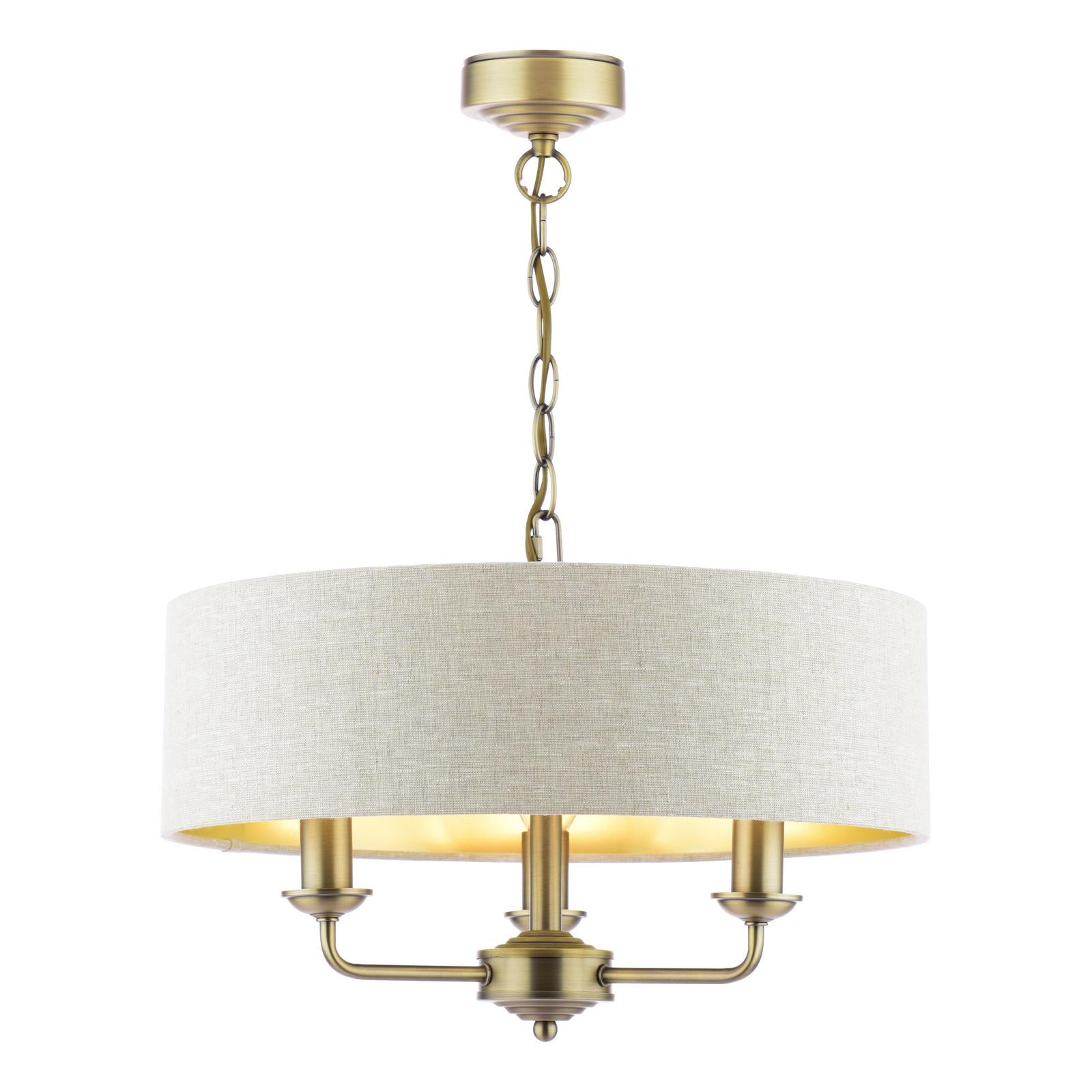 Laura Ashley Sorrento 3 Light Shadelier Matt Antique Brass With Natural Shade