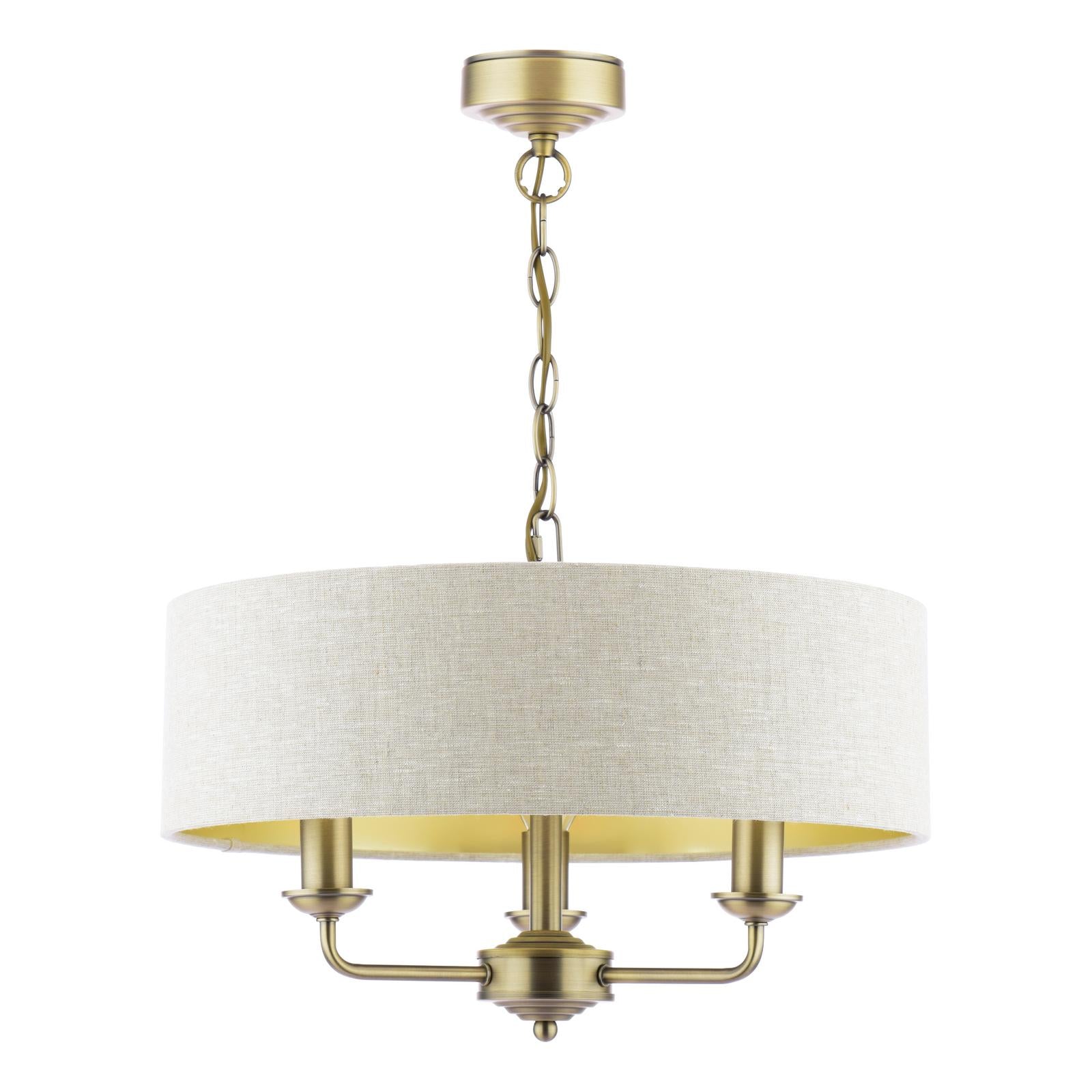 Laura Ashley Sorrento 3 Light Shadelier Matt Antique Brass With Natural Shade