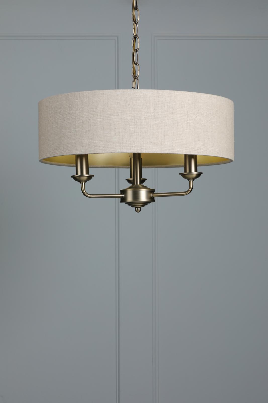 Laura Ashley Sorrento 3 Light Shadelier Matt Antique Brass With Natural Shade