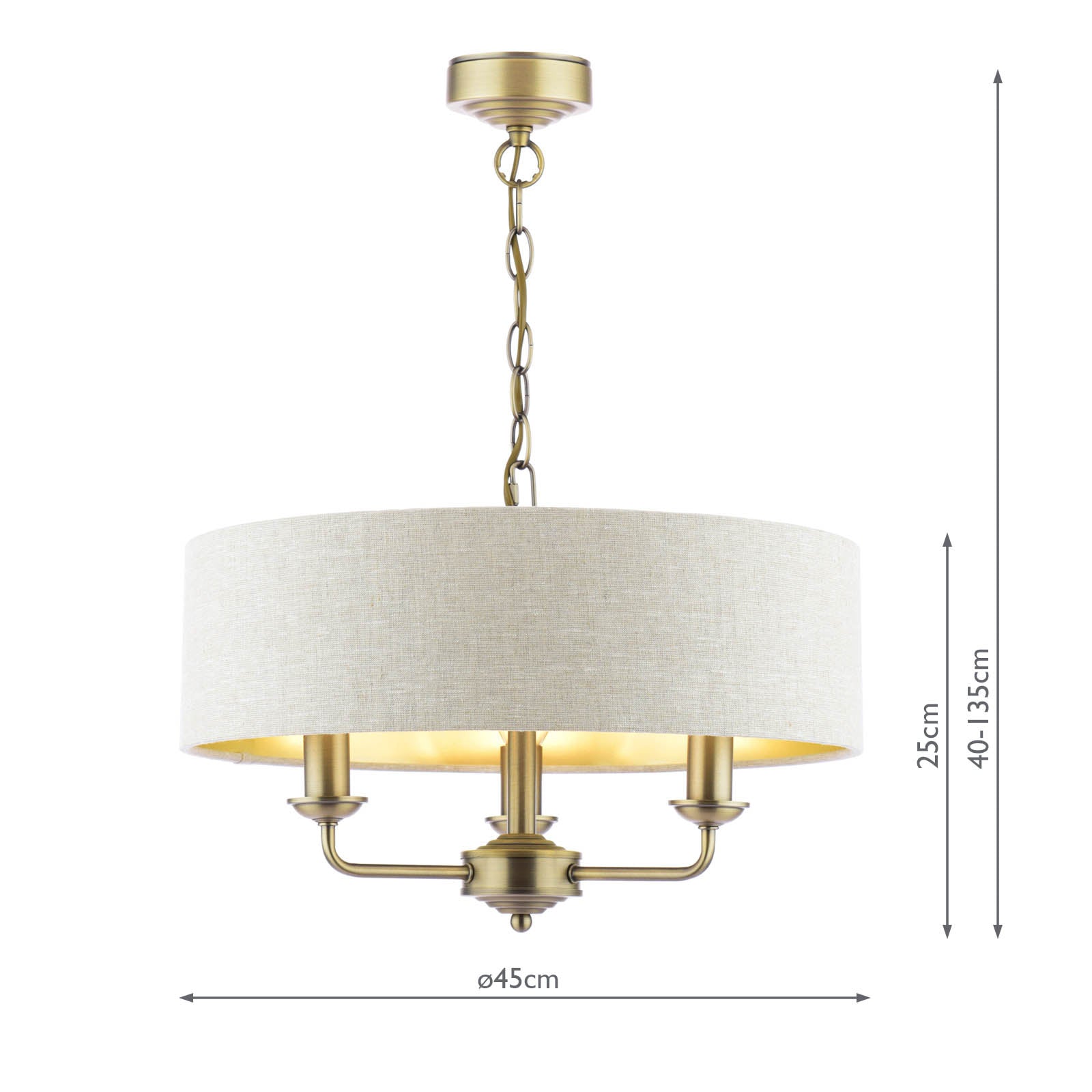 Laura Ashley Sorrento 3 Light Shadelier Matt Antique Brass With Natural Shade