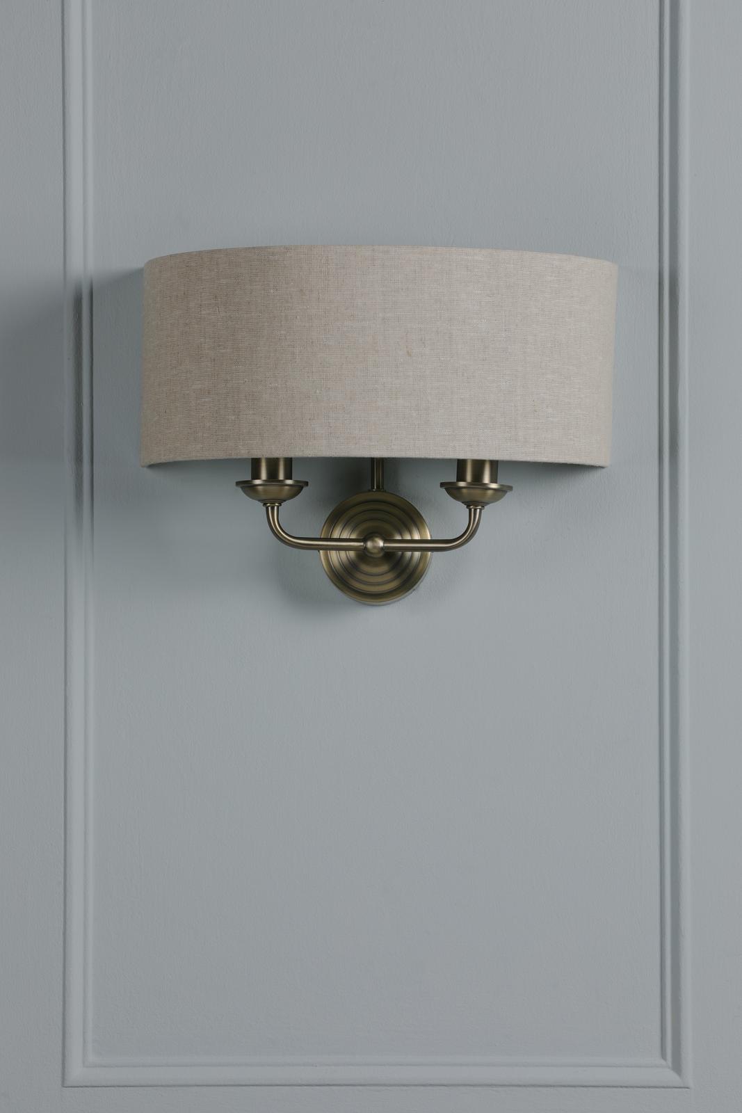 Laura Ashley Sorrento 2 Light Wall Light Matt Antique Brass With Natural Shade