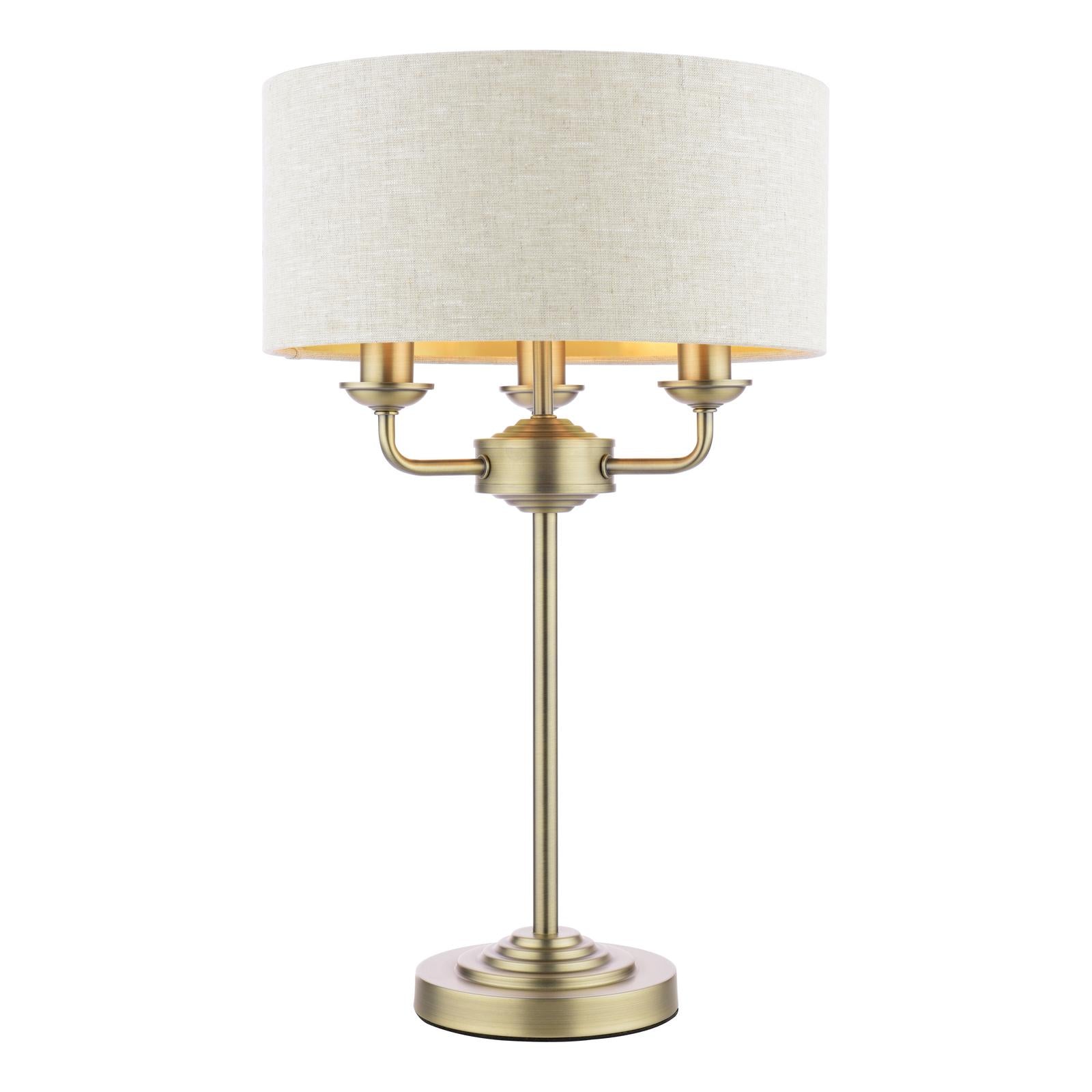 Laura Ashley Sorrento 3 Light Table Lamp Matt Antique Brass With Natural Shade