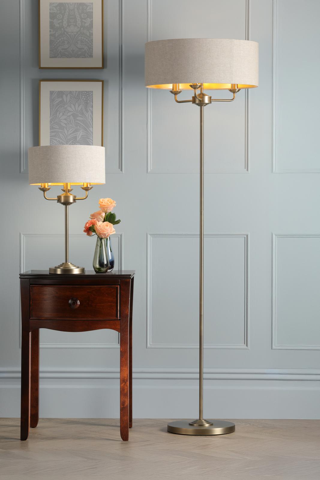 Laura Ashley Sorrento 3 Light Table Lamp Matt Antique Brass With Natural Shade