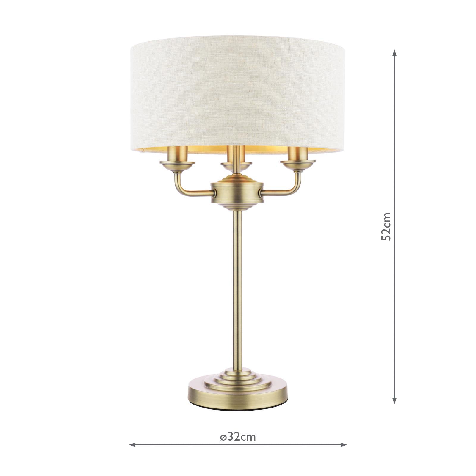 Laura Ashley Sorrento 3 Light Table Lamp Matt Antique Brass With Natural Shade