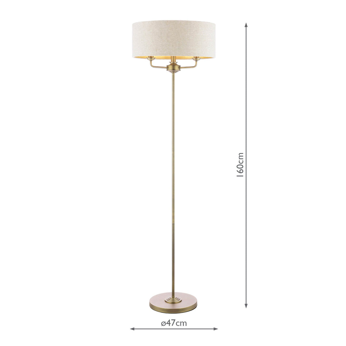 Laura Ashley Sorrento 3 Light Floor Lamp Matt Antique Brass With Natural Shade