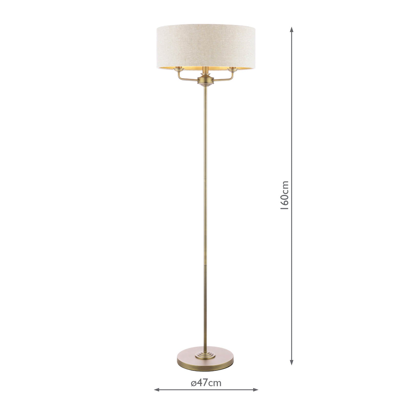 Laura Ashley Sorrento 3 Light Floor Lamp Matt Antique Brass With Natural Shade