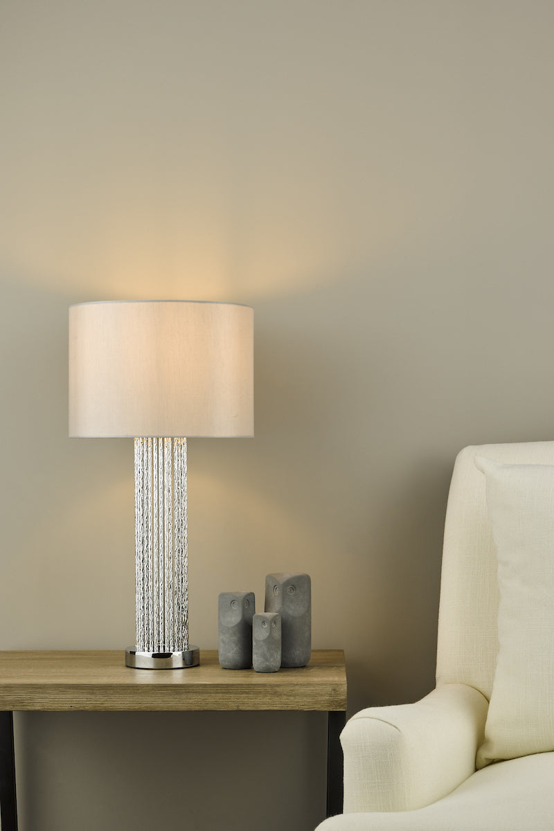LAZIO TABLE LAMP SILVER RODS CW GREY SATIN SHD