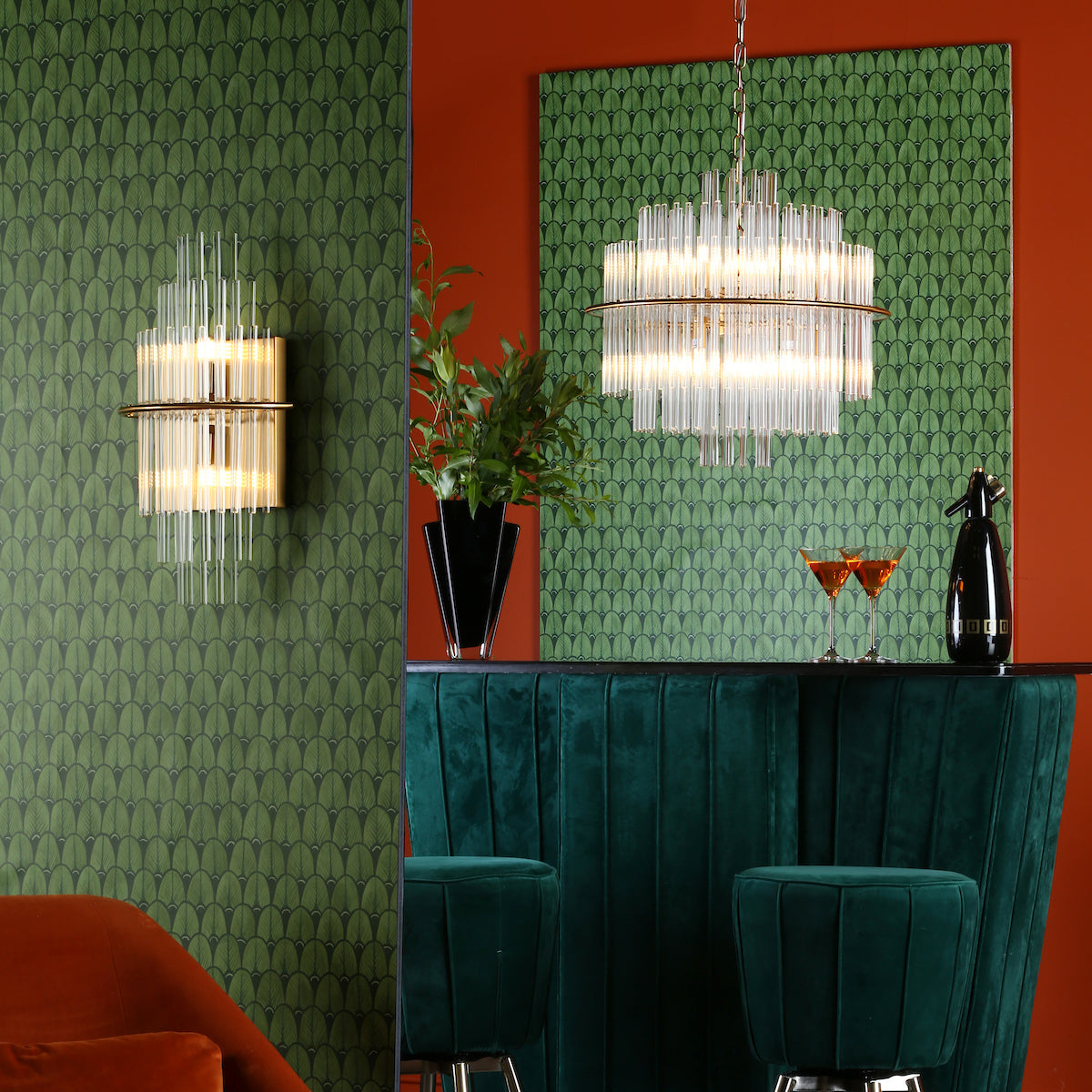 LUKAS 13LT PENDANT BRUSHED ANTIQUE GOLD & CLEAR GL
