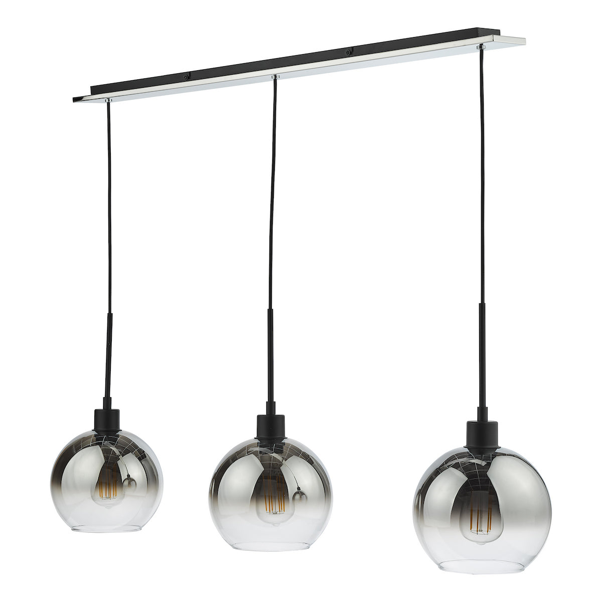 LYCIA 3LT BAR PENDANT BLACK MIRROR OMBRE GLASS