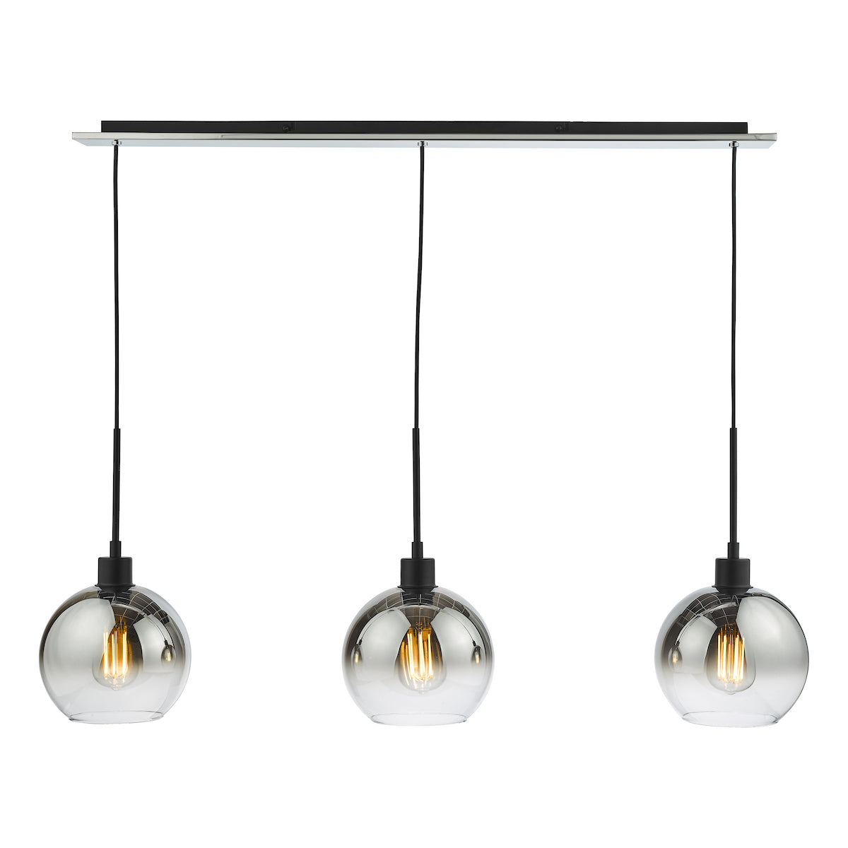 LYCIA 3LT BAR PENDANT BLACK MIRROR OMBRE GLASS