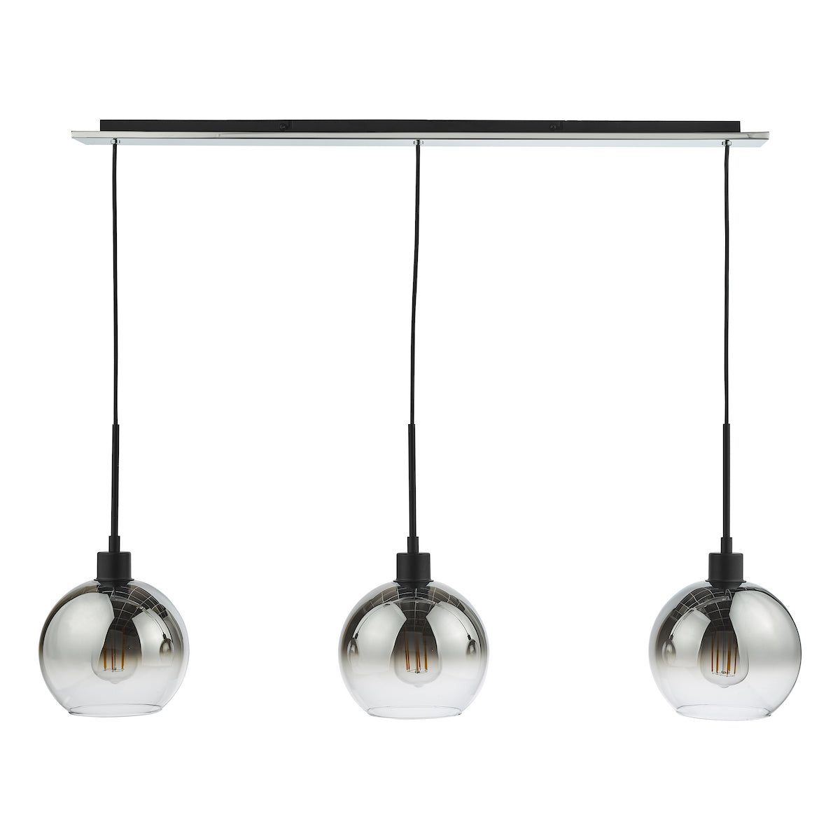 LYCIA 3LT BAR PENDANT BLACK MIRROR OMBRE GLASS