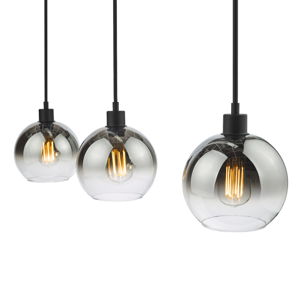 LYCIA 3LT BAR PENDANT BLACK MIRROR OMBRE GLASS