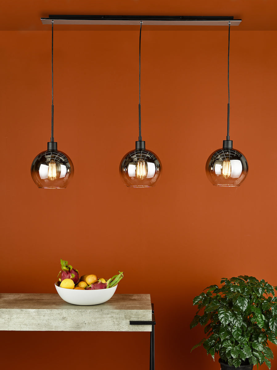 LYCIA 3LT BAR PENDANT BLACK MIRROR OMBRE GLASS