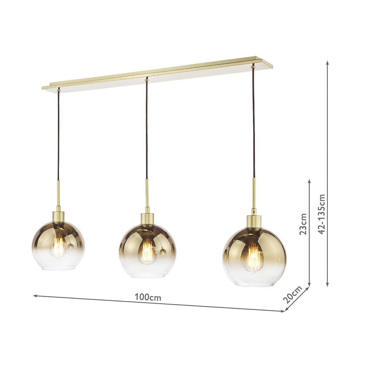 LYCIA 3LT BAR PENDANT GOLD MIRROR OMBRE GLASS