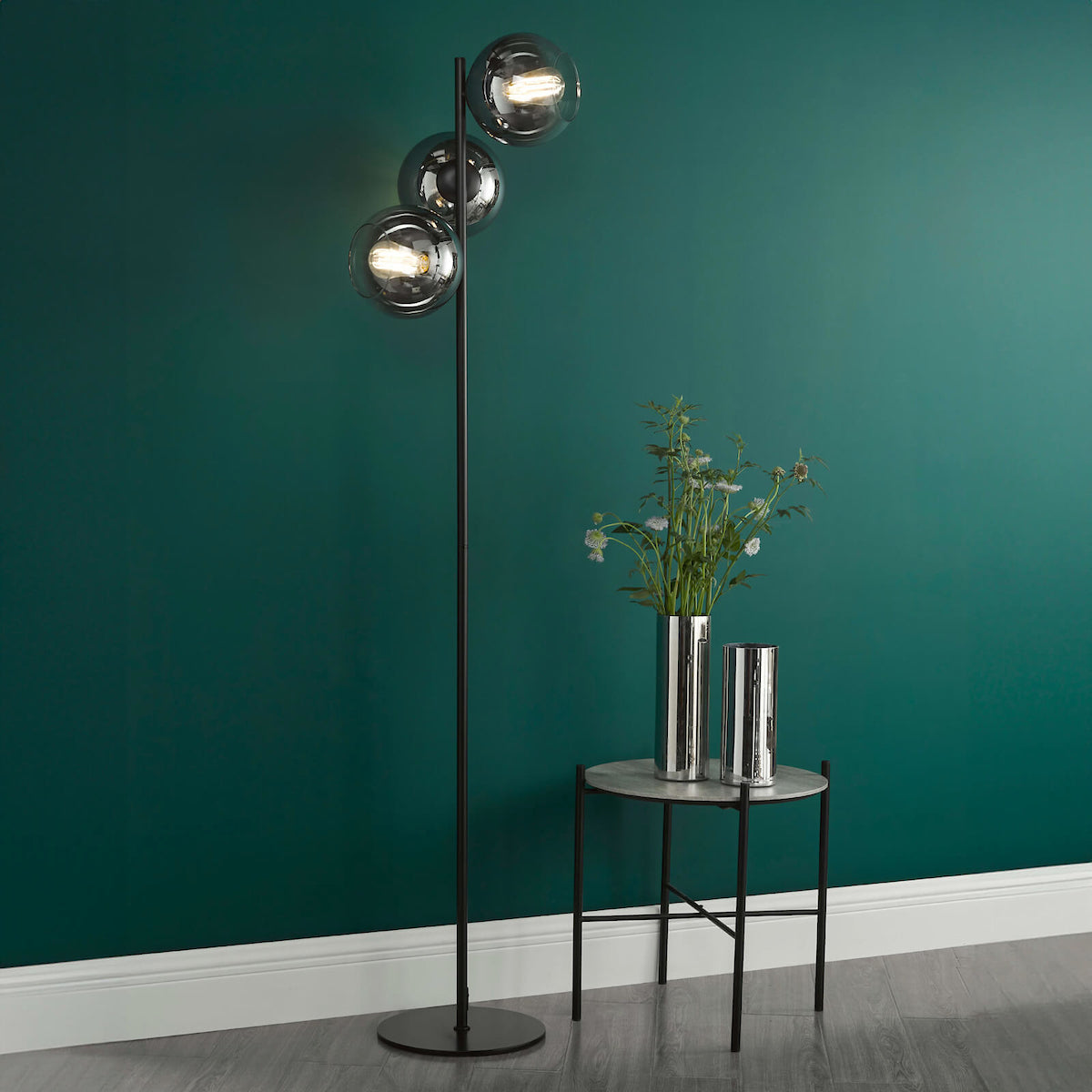 LYCIA 3LT FLOOR LAMP BLACK MIRROR OMBRE GLASS