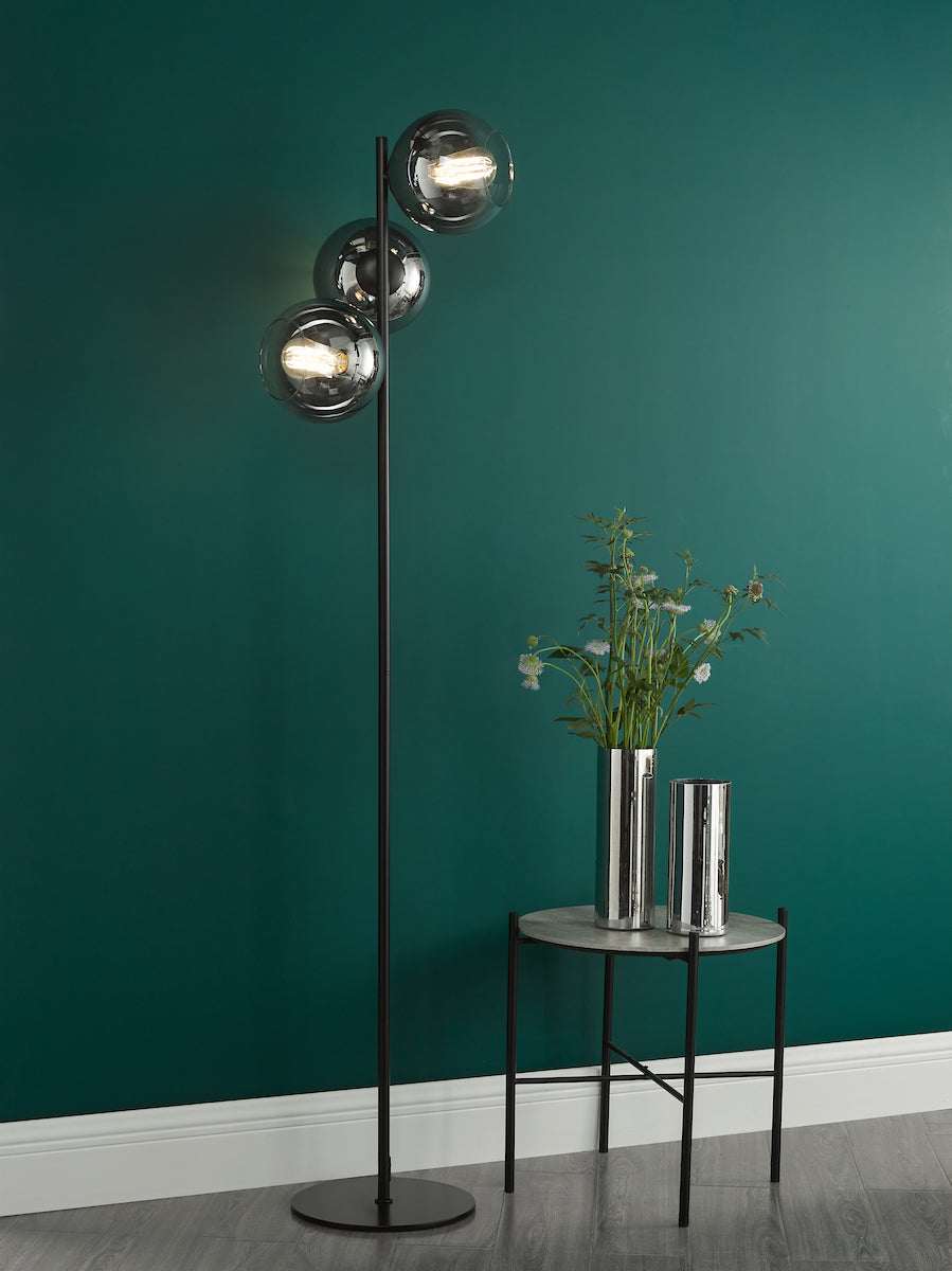 LYCIA 3LT FLOOR LAMP BLACK MIRROR OMBRE GLASS