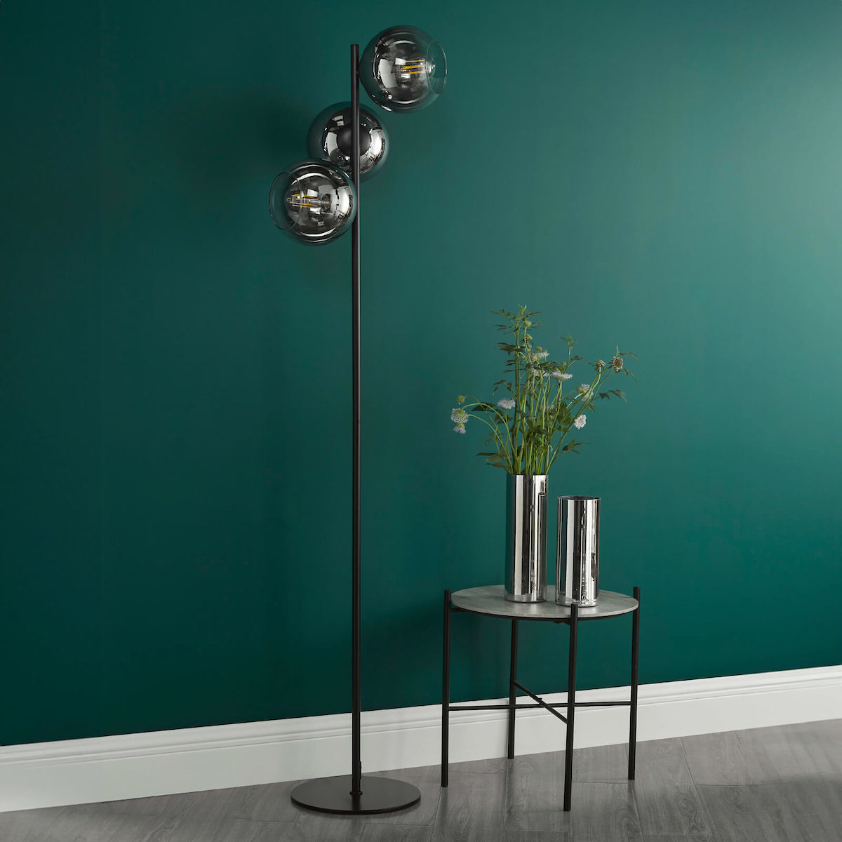 LYCIA 3LT FLOOR LAMP BLACK MIRROR OMBRE GLASS