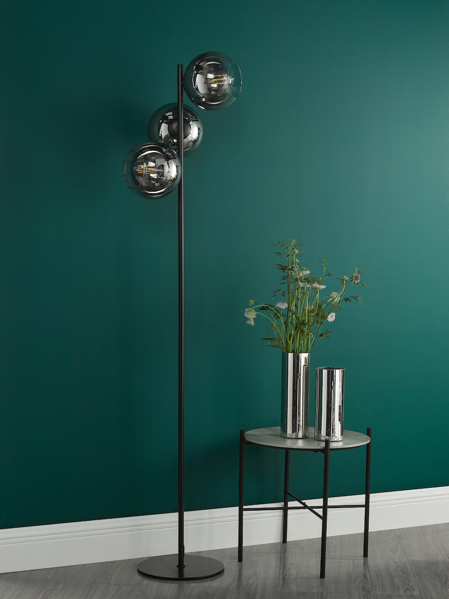 LYCIA 3LT FLOOR LAMP BLACK MIRROR OMBRE GLASS