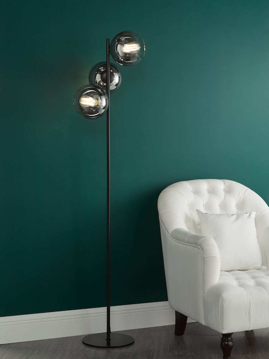 LYCIA 3LT FLOOR LAMP BLACK MIRROR OMBRE GLASS