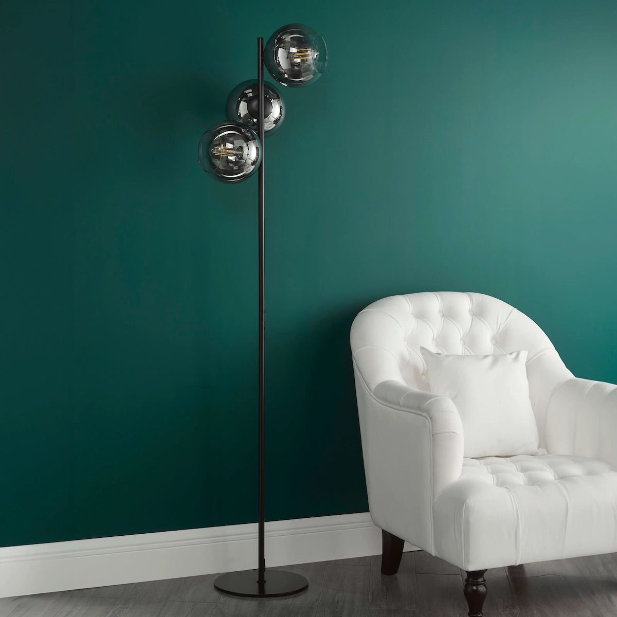 LYCIA 3LT FLOOR LAMP BLACK MIRROR OMBRE GLASS