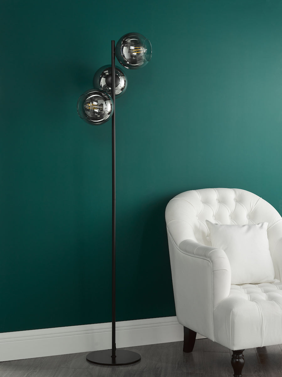 LYCIA 3LT FLOOR LAMP BLACK MIRROR OMBRE GLASS