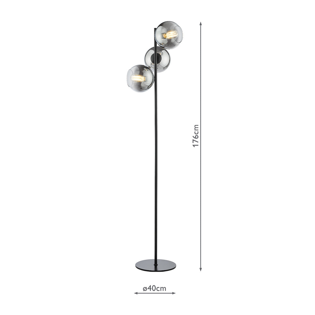 LYCIA 3LT FLOOR LAMP BLACK MIRROR OMBRE GLASS