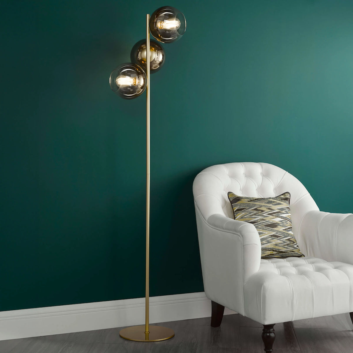 LYCIA 3LT FLOOR LAMP GOLD MIRROR OMBRE GLASS