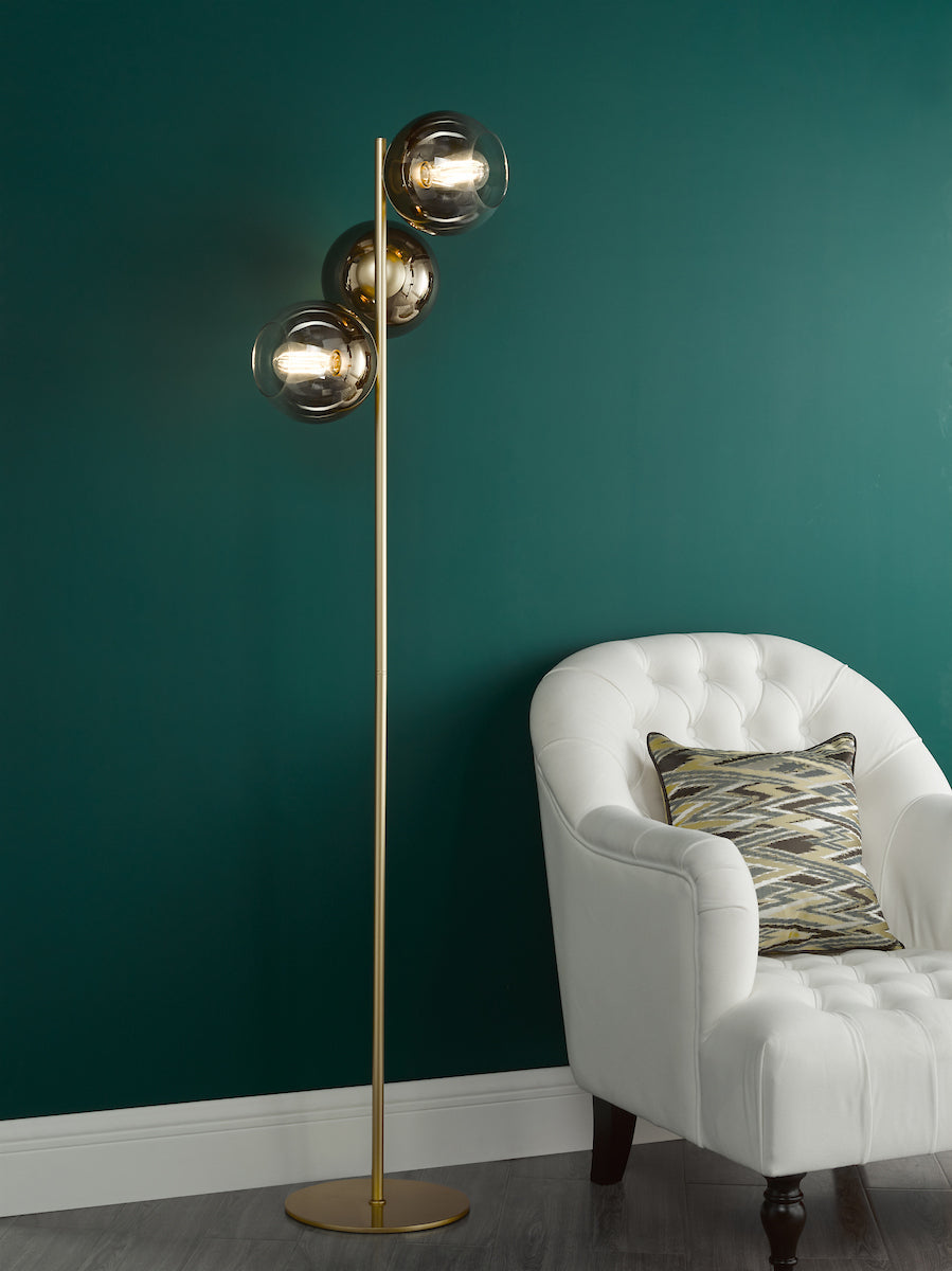 LYCIA 3LT FLOOR LAMP GOLD MIRROR OMBRE GLASS