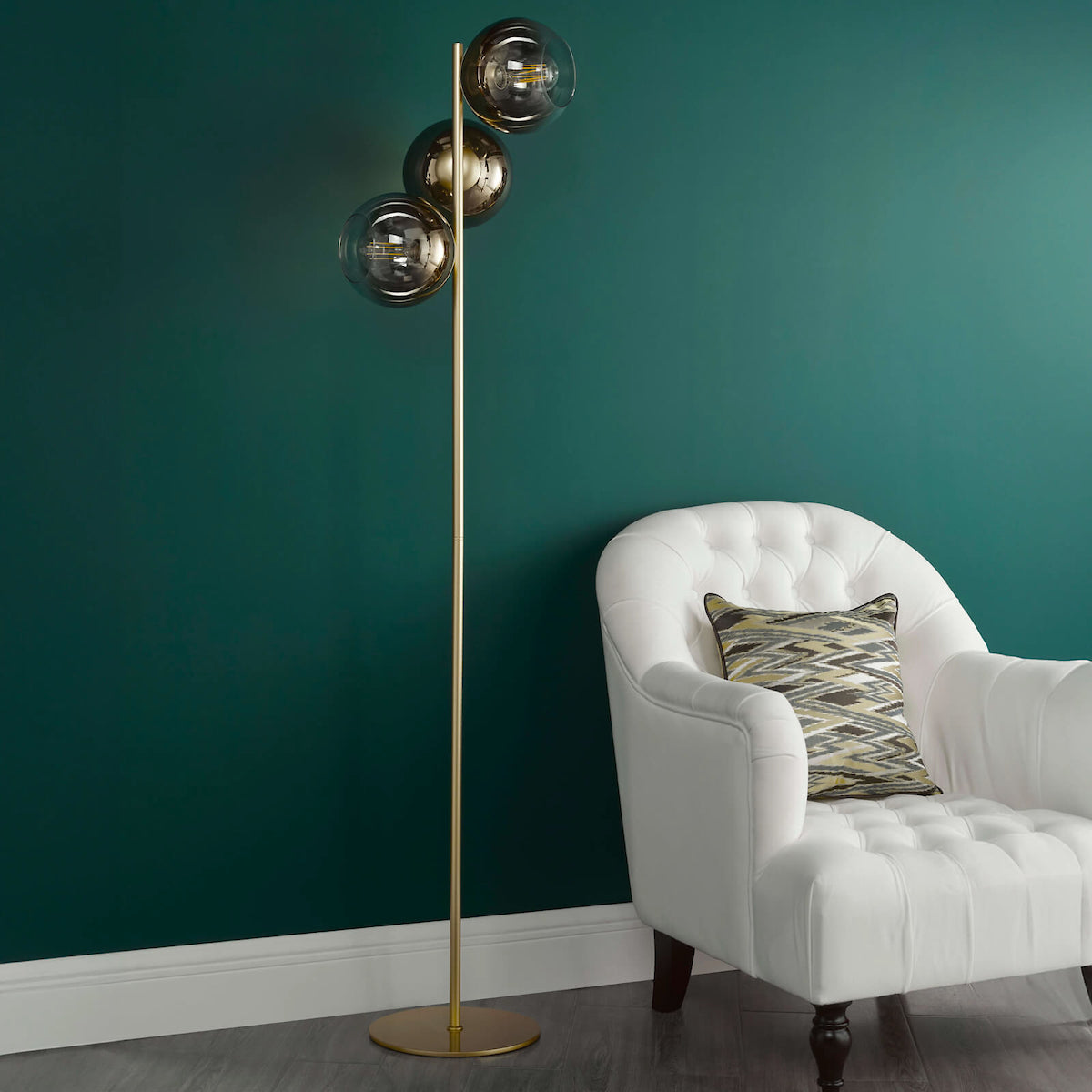 LYCIA 3LT FLOOR LAMP GOLD MIRROR OMBRE GLASS
