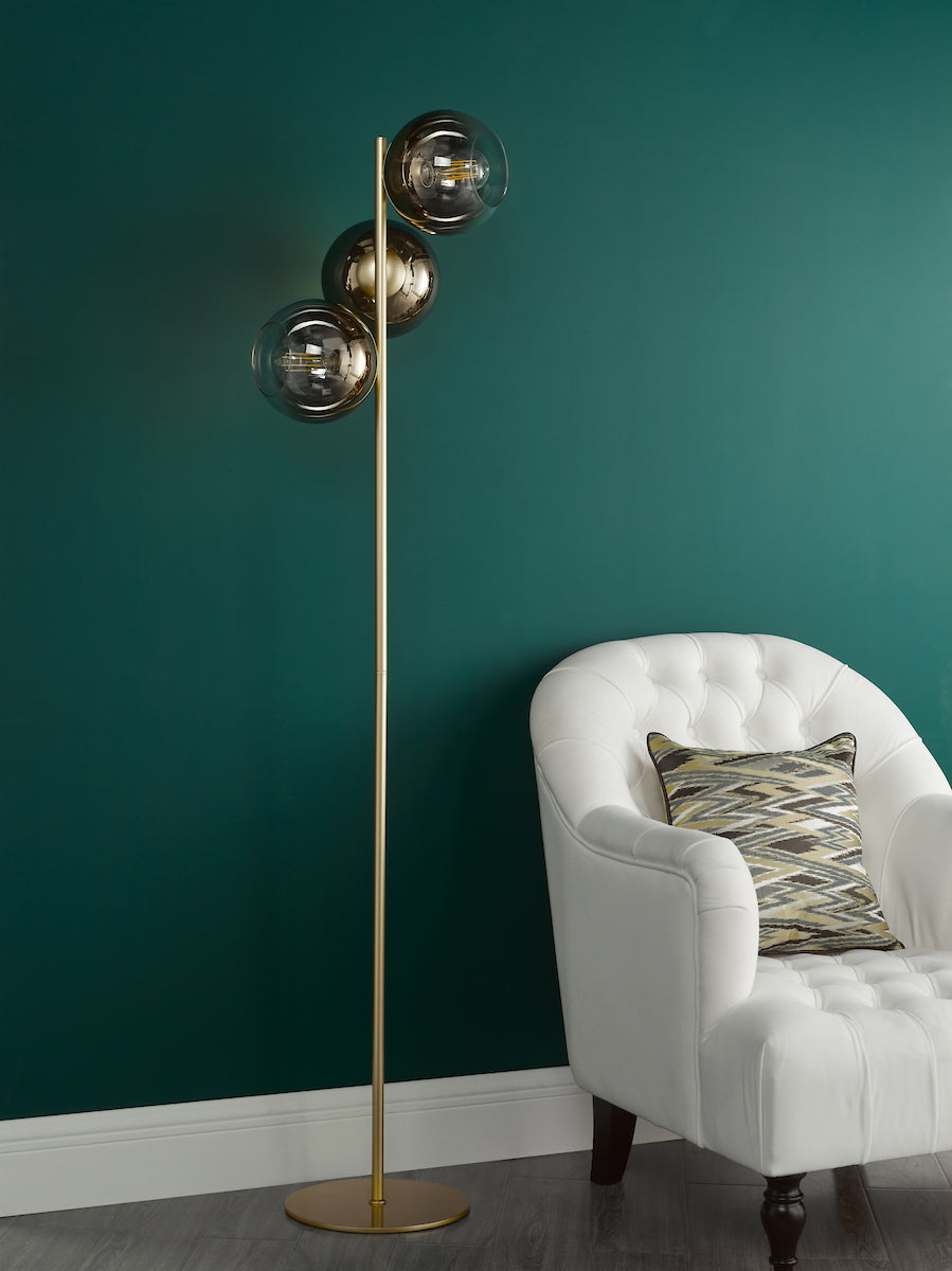LYCIA 3LT FLOOR LAMP GOLD MIRROR OMBRE GLASS