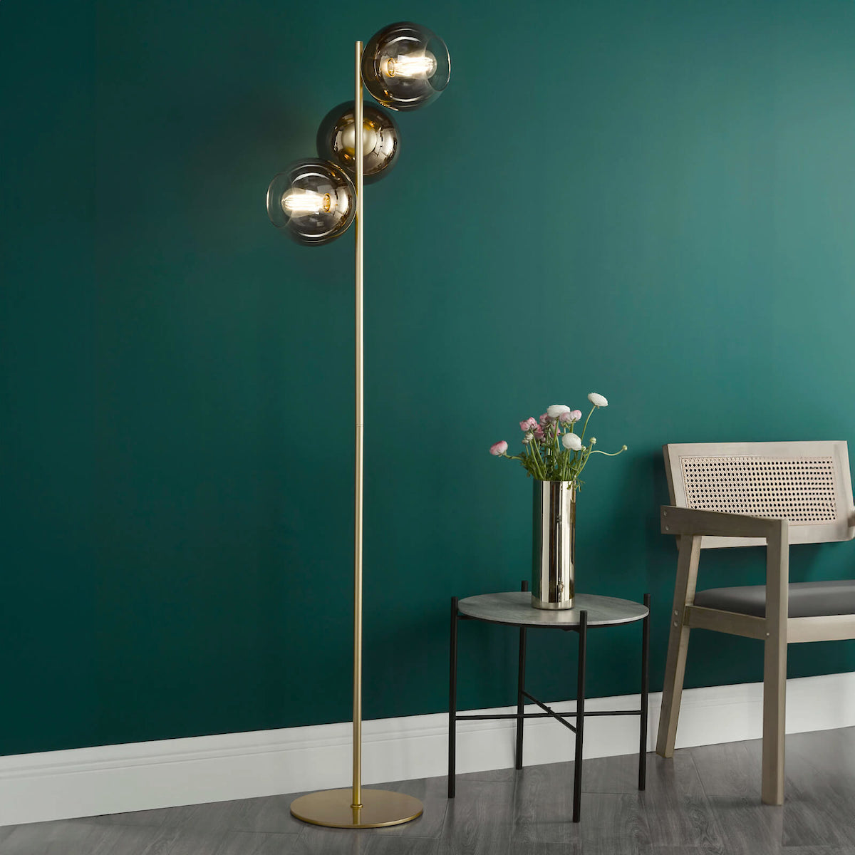 LYCIA 3LT FLOOR LAMP GOLD MIRROR OMBRE GLASS