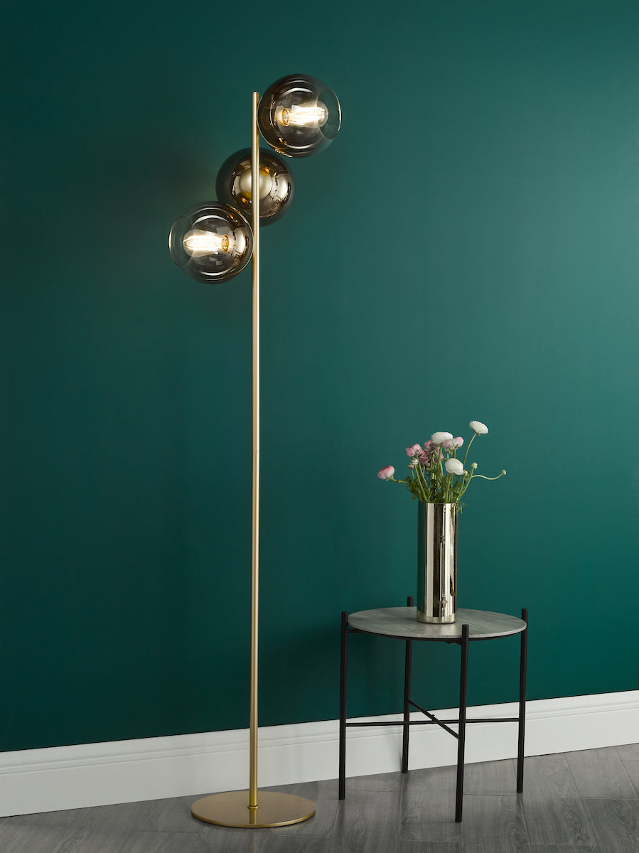 LYCIA 3LT FLOOR LAMP GOLD MIRROR OMBRE GLASS