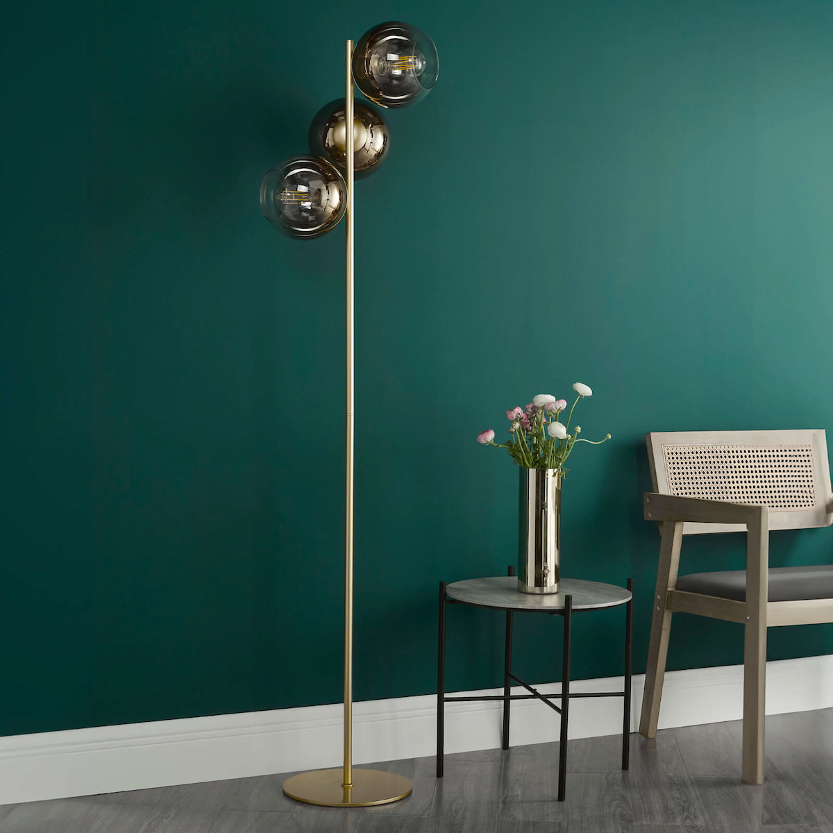 LYCIA 3LT FLOOR LAMP GOLD MIRROR OMBRE GLASS