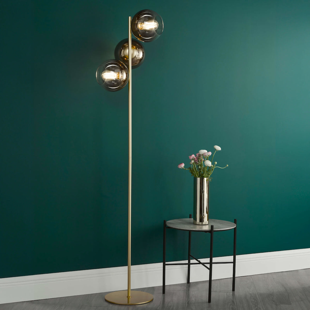 LYCIA 3LT FLOOR LAMP GOLD MIRROR OMBRE GLASS
