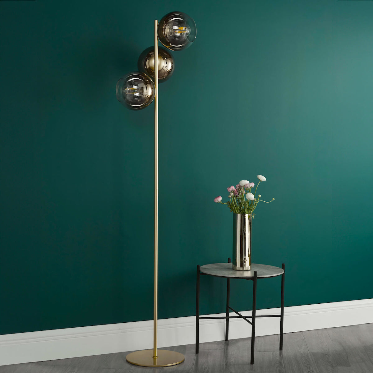 LYCIA 3LT FLOOR LAMP GOLD MIRROR OMBRE GLASS