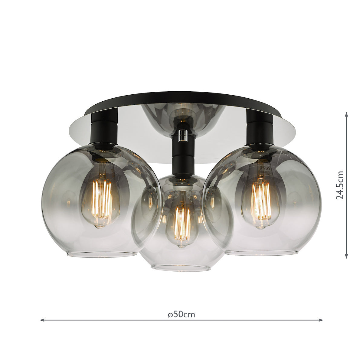 LYCIA 3LT FLUSH MATT BLACK MIRROR OMBRE GLASS