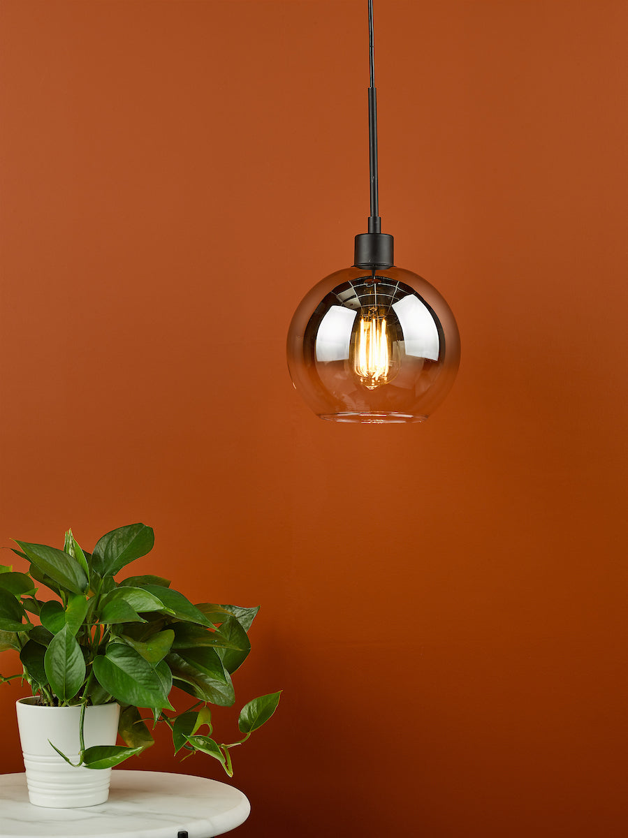 LYCIA 1LT PENDANT BLACK MIRROR OMBRE GLASS